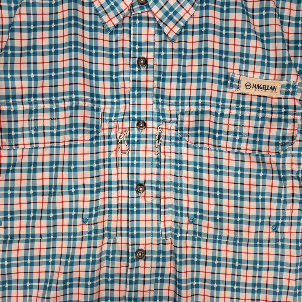 Magellan Outdoors Mens 2XL Blue Plaid Fish Gear Relaxed Fit Fishing Shirt 26681 - Picture 5 of 8